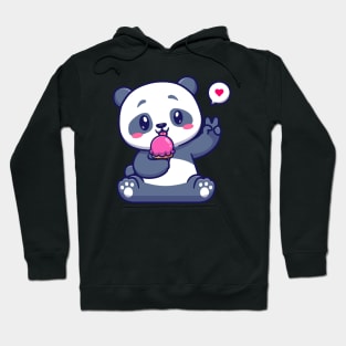 Cute Panda Eating Ice Cream Cartoon Hoodie